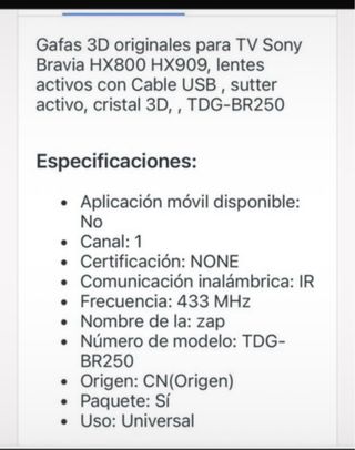 Gafas 3D Sony TDG-BR250B