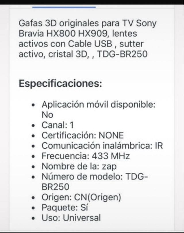 Gafas 3D Sony TDG-BR250B