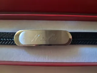 Pulsera cuero grabada acero