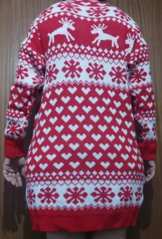 Vestido Navideño Punto Reindeer Corazones y Renos.