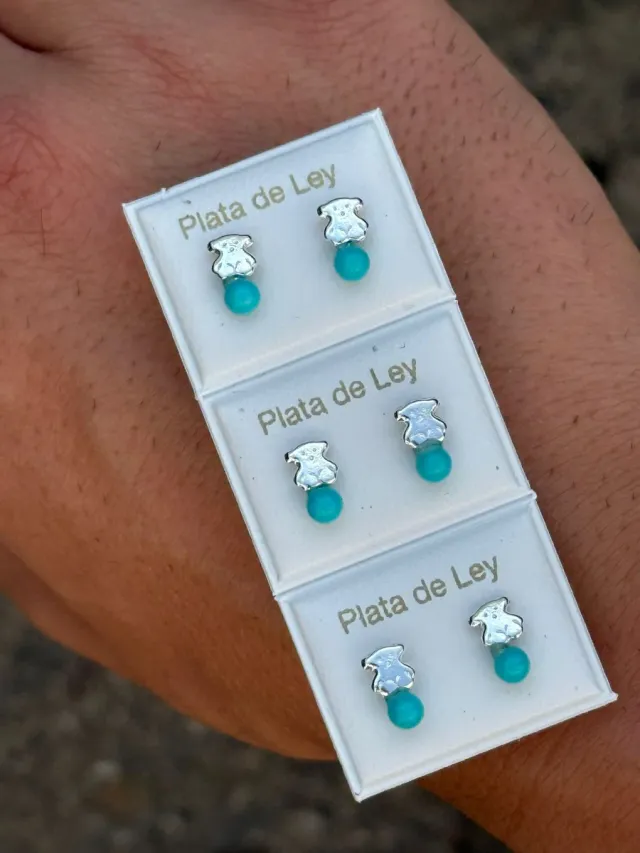 Pendientes Tous Oso Plata Turquesa