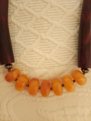2 collares de madera mujer tonos naranja
