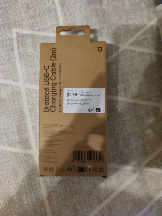 Cable Carga USB-C Trenzado Negro 2m