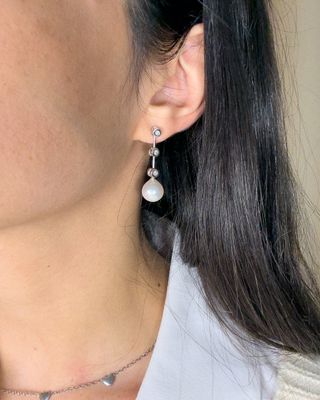 Pendientes Oro Blanco 18k Perla y Diamantes