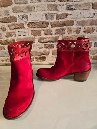 Botines Cowboy T. 37 Pantanetti Rojos Piel