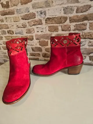 Botines Cowboy T. 37 Pantanetti Rojos Piel