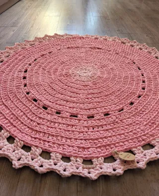 Alfombra redonda crochet 100cm rosa