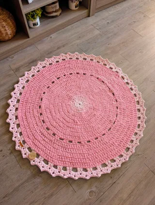Alfombra redonda crochet 100cm rosa