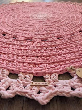 Alfombra redonda crochet 100cm rosa