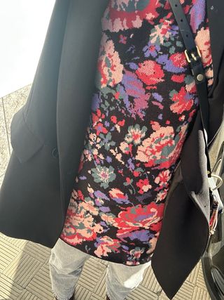 Vestido/Jersey Lana Flores Negro Multicolor