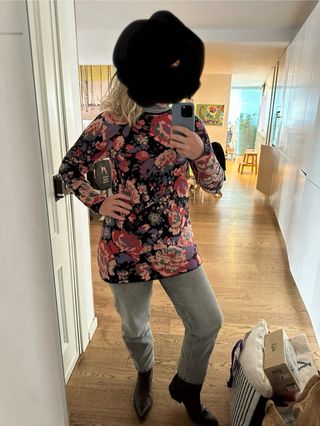 Vestido/Jersey Lana Flores Negro Multicolor