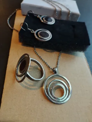 CONJUNTO PLATA 925.COLGANTE,PENDIENTES,ANILLO VINT