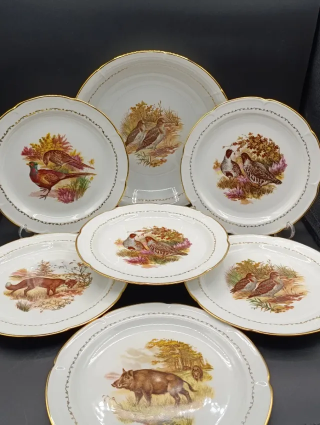 Set bandeja y platos porcelana Vierzon Caza
