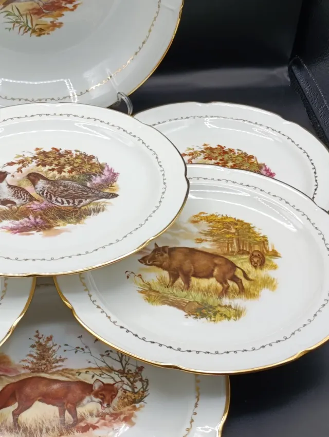 Set bandeja y platos porcelana Vierzon Caza