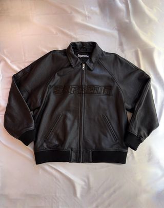 Chaqueta Supreme Cuero Varsity Negra