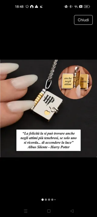 Collana con ciondolo libro HP e di forme incantate