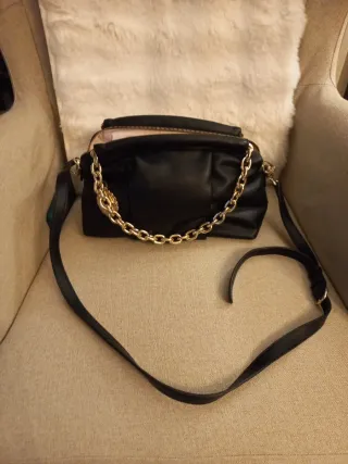 Bolso Tous Piel Negro Cadena Dorada