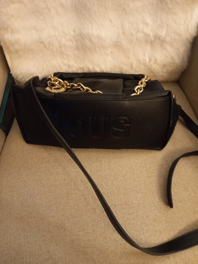 Bolso Tous Piel Negro Cadena Dorada