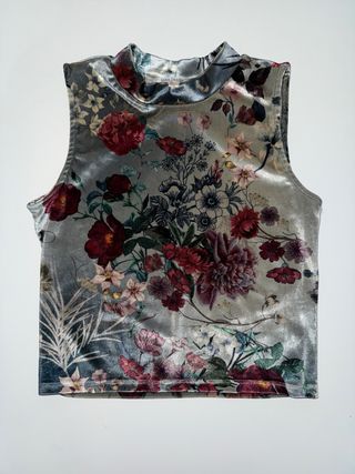 Top Zara Trafaluc floral plateado