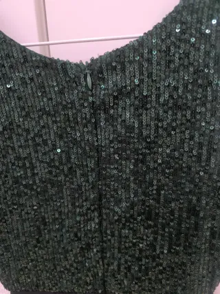 Vestido fiesta lentejuelas verdes y flecos