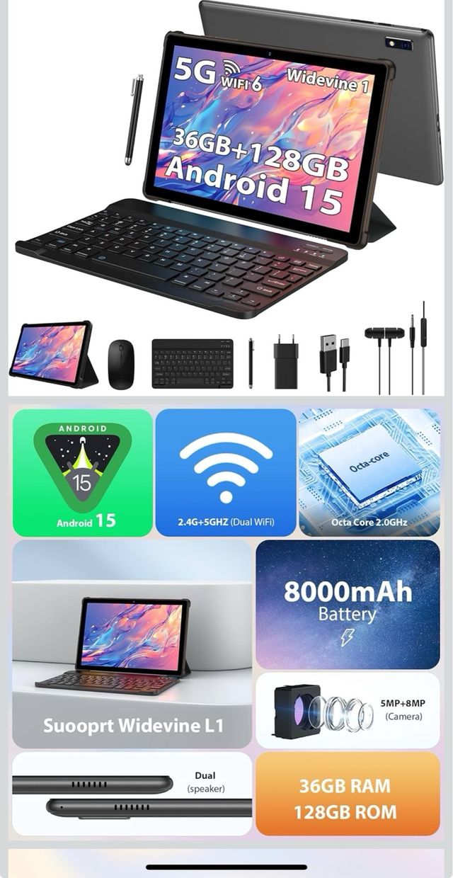 Tablet 10 Android 15 + Accesorios