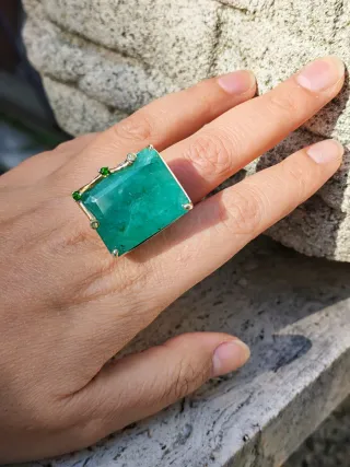 Anello artigianale berillo naturale oro 925