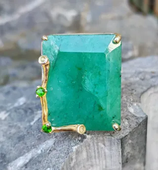 Anello artigianale berillo naturale oro 925