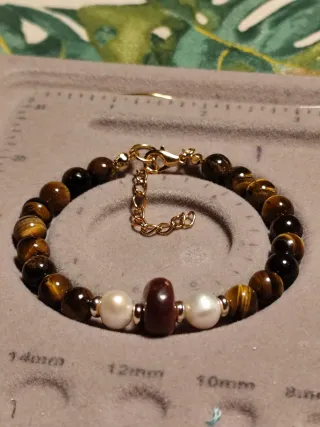 Pulsera Ojo de Tigre, Perlas y Ágata