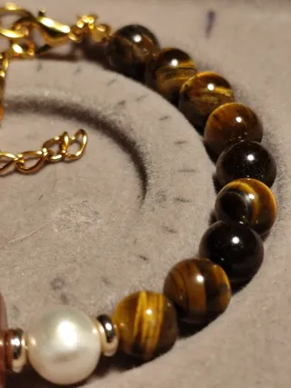 Pulsera Ojo de Tigre, Perlas y Ágata