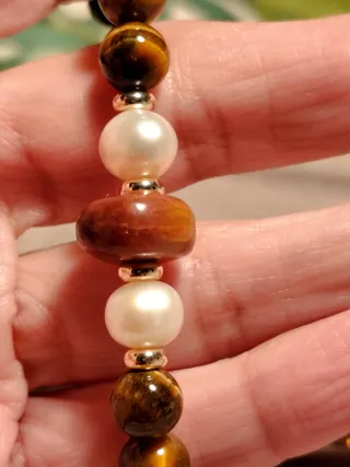 Pulsera Ojo de Tigre, Perlas y Ágata