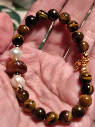 Pulsera Ojo de Tigre, Perlas y Ágata