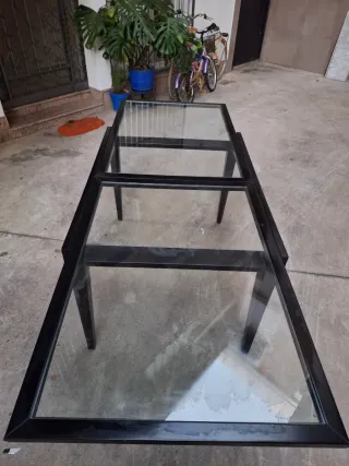 Mesa extensible comedor en madera y cristal