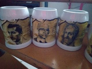 6 Jarras Cerveza Cerámica Decoradas