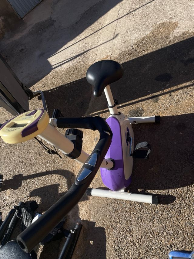 Bicicleta Estática Morada y Blanca