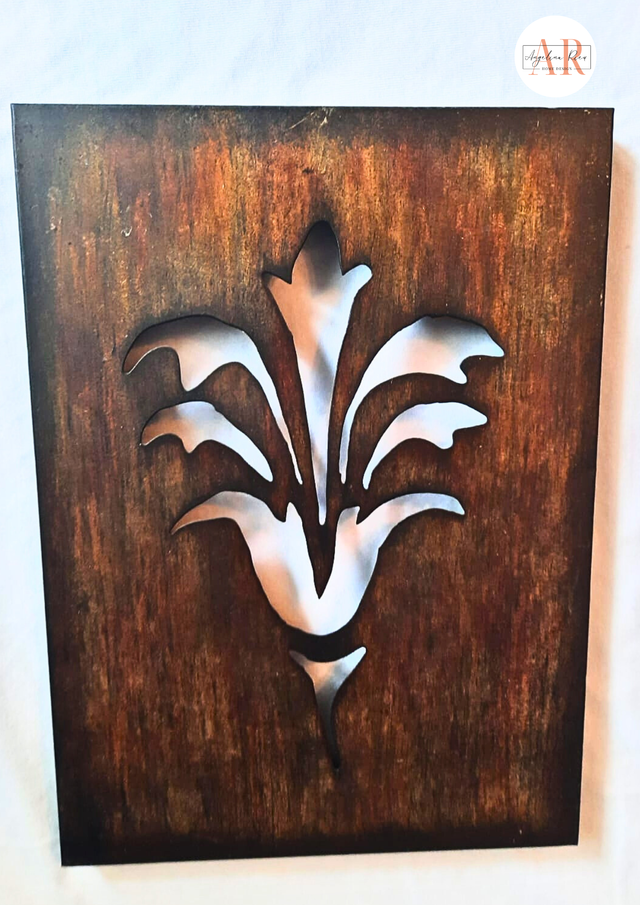 Quadro decorativo con fiore in metallo e legno