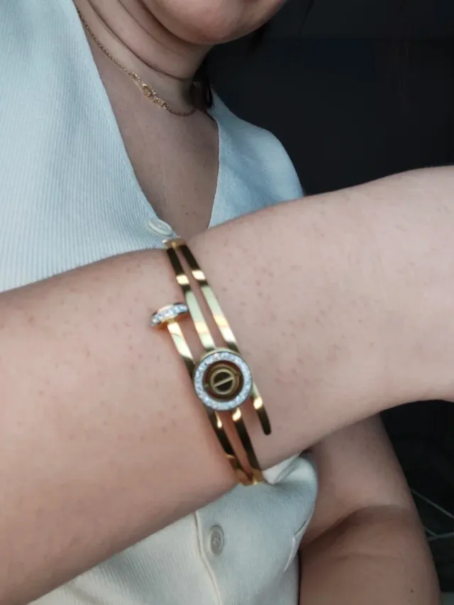 Pulsera Clavo Acero Dorado Circonitas