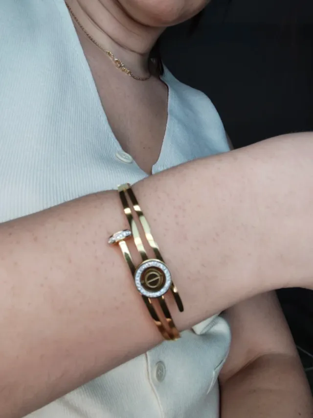 Pulsera Clavo Acero Dorado Circonitas