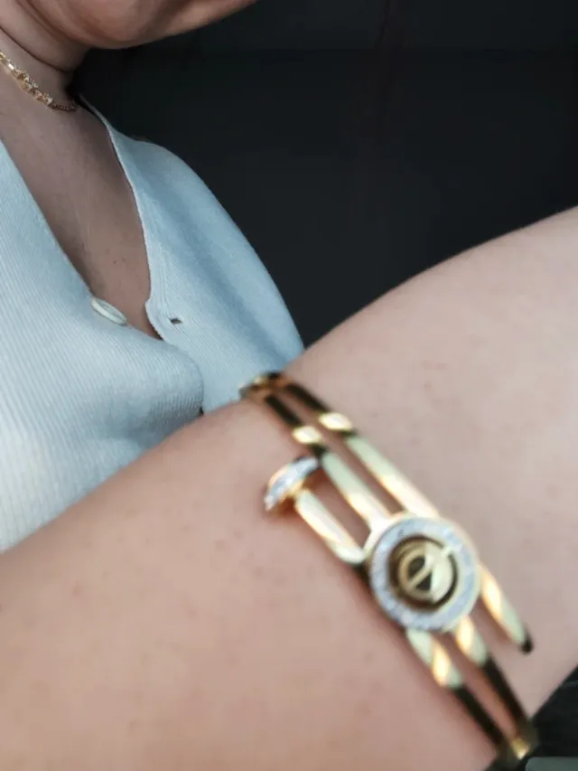 Pulsera Clavo Acero Dorado Circonitas