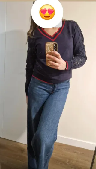 Jersey Morgan cuello pico calado azul