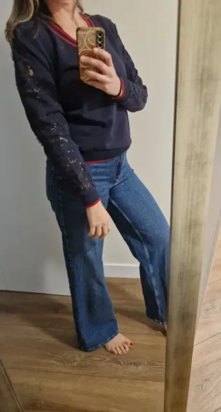 Jersey Morgan cuello pico calado azul