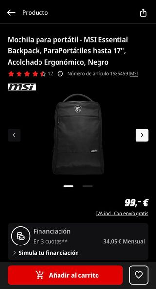 Mochila portátil MSI Essential 17