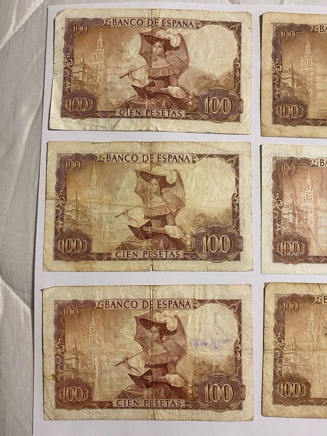 Lote de 8 notas de 100 pesetas do Banco da Espanha, 1965