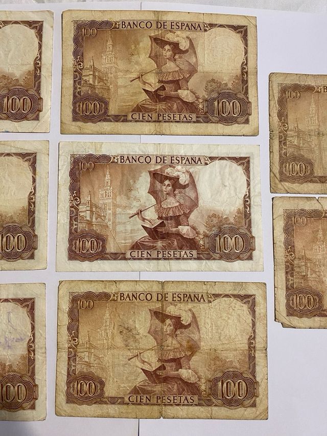 Lote de 8 notas de 100 pesetas do Banco da Espanha, 1965