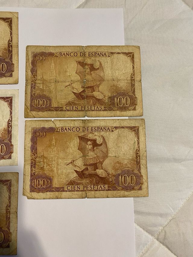 Lote de 8 notas de 100 pesetas do Banco da Espanha, 1965
