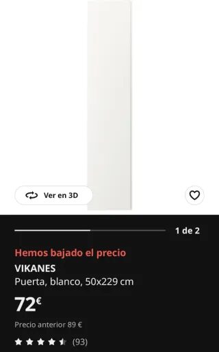 Puerta VIKANES blanca 50x229 cm, nueva a estrenar