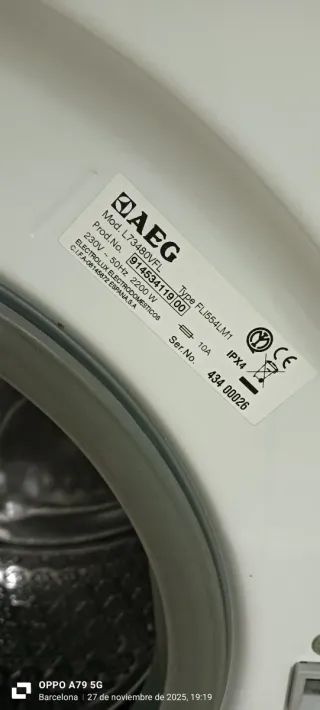 Lavadora AEG 8kg A+++ 1400 RPM