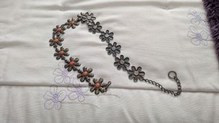 Cinturón Vintage Flores Naranja y Plata