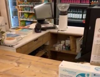 Mostrador de tienda/recepción de madera con Leds