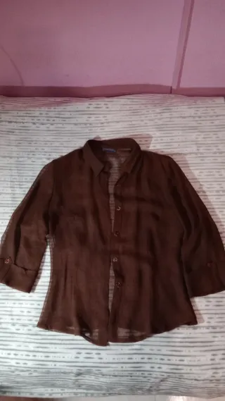 Conjunto Falda y camisa, marrón elegante talla 40.