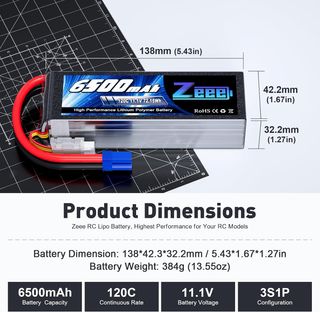 Pack 2 LiPo Zeee 3S 6500mAh 120C EC5